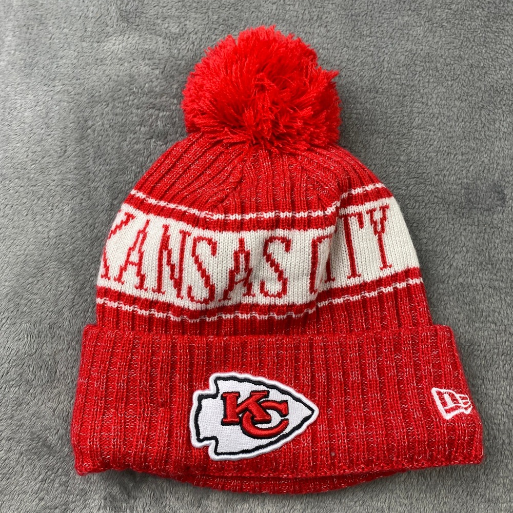 New Era Kansas City Chiefs NFL Knit Pom Beanie Hat Red White One Size Fits Most